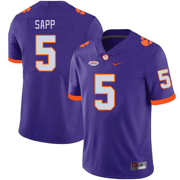 Men's Clemson Tigers Josh Sapp #5 College Purple NCAA Authentic Football Stitched Jersey 23NE30VA